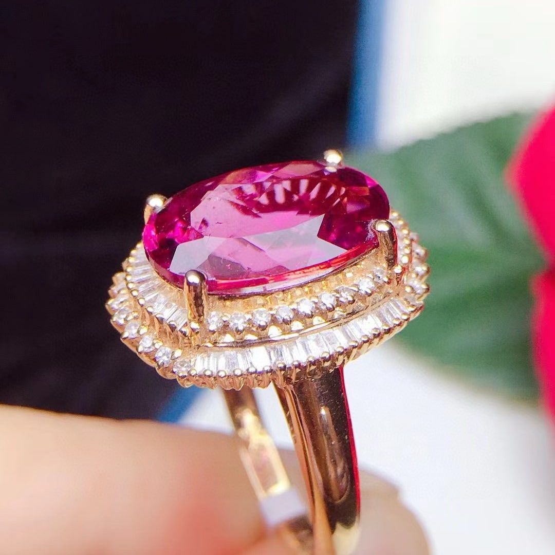 14k Gold 4.75 Ct Natural Tourmaline & Diamond Ring - 4