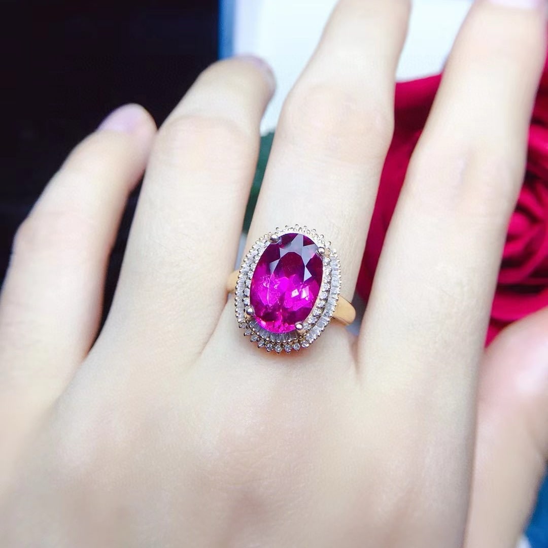 14k Gold 4.75 Ct Natural Tourmaline & Diamond Ring - 5