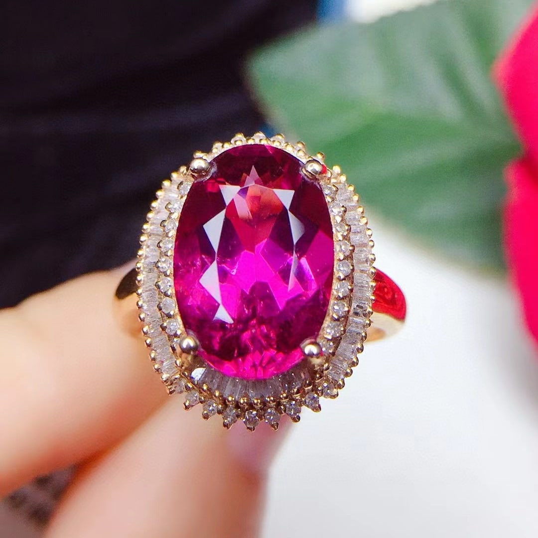 14k Gold 4.75 Ct Natural Tourmaline & Diamond Ring - 6
