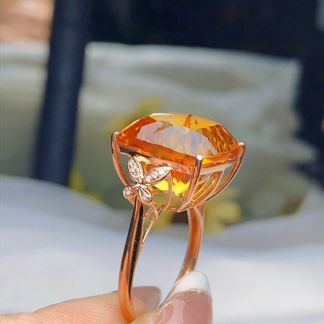 14k Gold 13.45 Ct Natural Citrine & Diamond Ring - 5