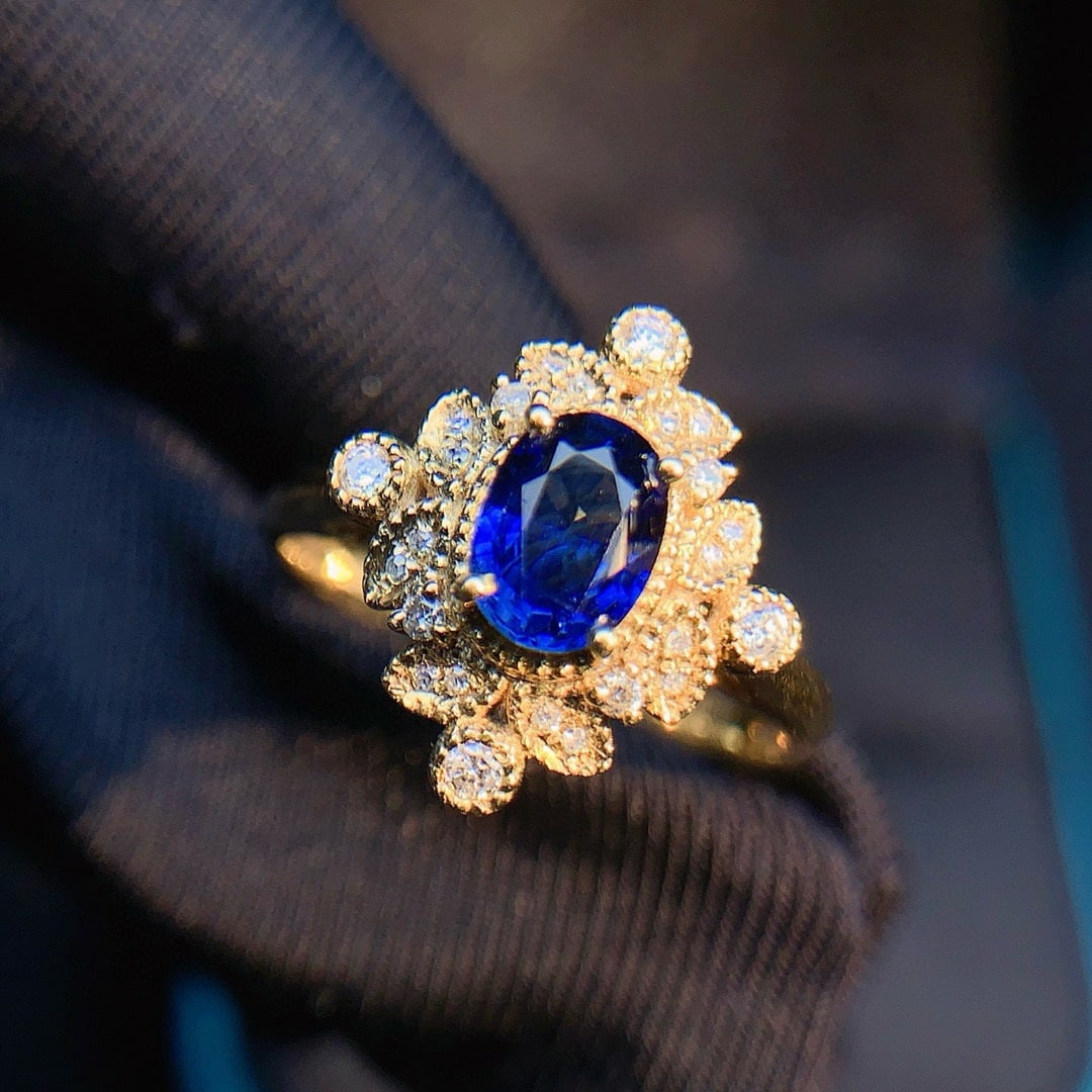 14k Gold 0.81 Ct Natural Sapphire & Diamond Ring - 2