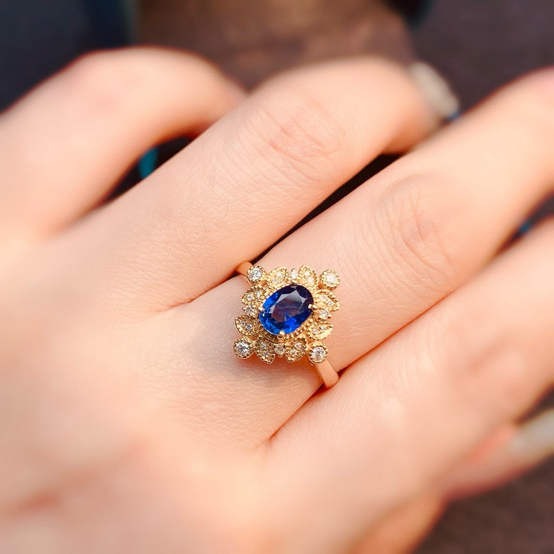 14k Gold 0.81 Ct Natural Sapphire & Diamond Ring - 3