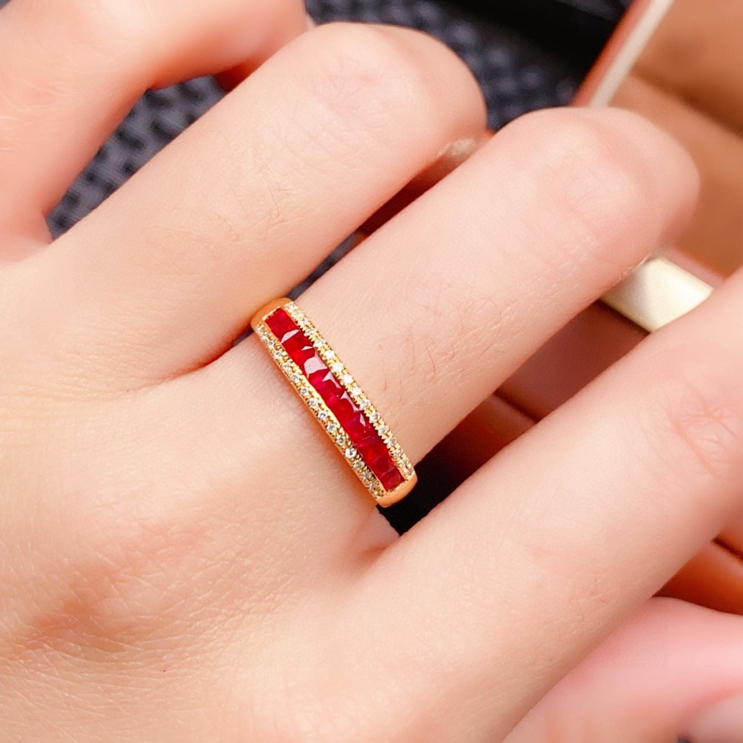 14k Gold 0.8 Ct Natural Ruby & Diamond Ring - 6