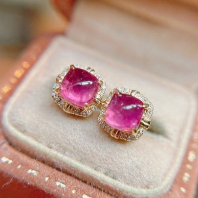 14k Gold 1.26 Ct Natural Tourmaline & Diamond Earrings - 2