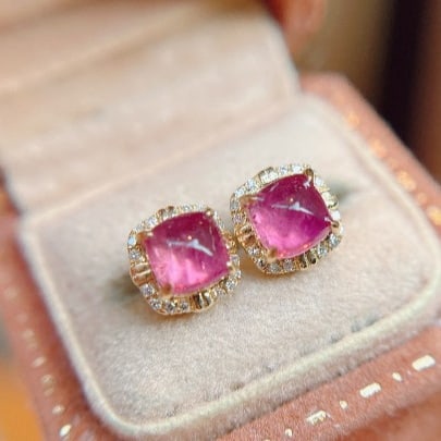 14k Gold 1.26 Ct Natural Tourmaline & Diamond Earrings - 3