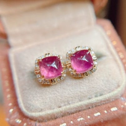 14k Gold 1.26 Ct Natural Tourmaline & Diamond Earrings - 4