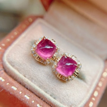 14k Gold 1.26 Ct Natural Tourmaline & Diamond Earrings - 5