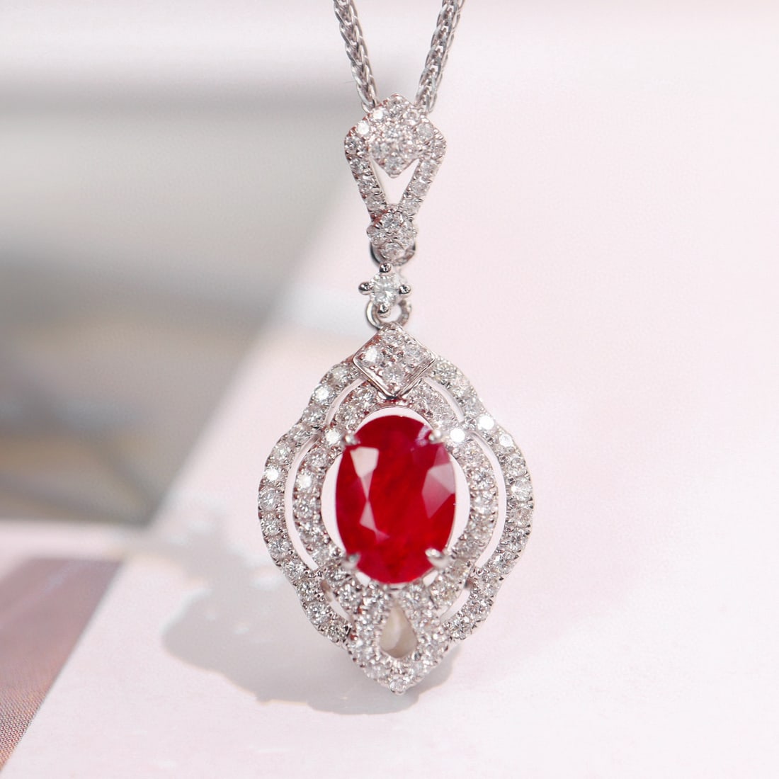 14k Gold 1.49 Ctw Vivid Red Natural Ruby & Diamond Pendant( Without Chain ): Ref:230991177 // gold content:14k gold // main gemstone:ruby // shape:oval // carat weight:1. 1ct // color:vivid red // treatment:natural // // adjacent gemstone 2 : diamond // shape:round // carat