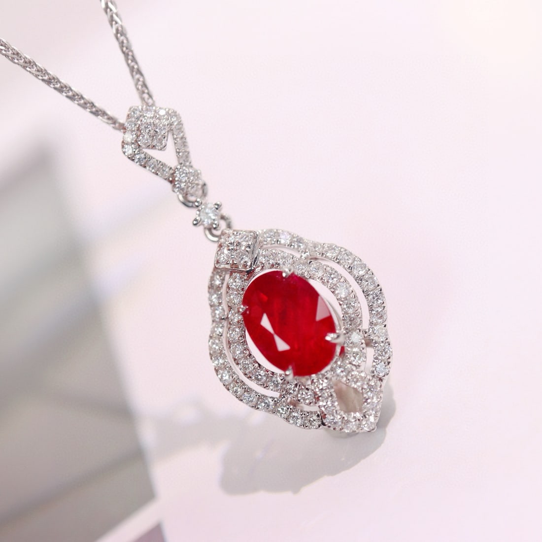 14k Gold 1.49 Ctw Vivid Red Natural Ruby & Diamond Pendant( Without Chain ) - 2