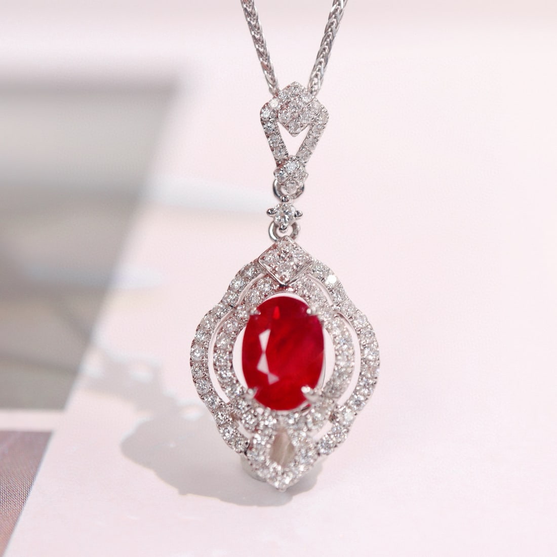 14k Gold 1.49 Ctw Vivid Red Natural Ruby & Diamond Pendant( Without Chain ) - 3