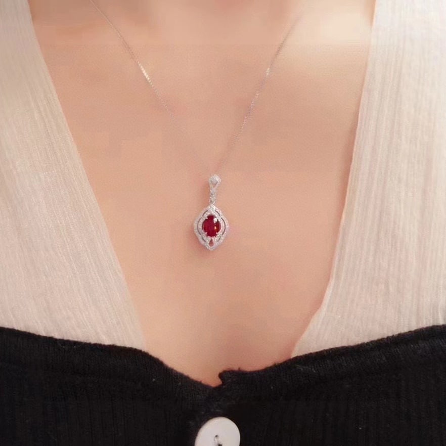 14k Gold 1.49 Ctw Vivid Red Natural Ruby & Diamond Pendant( Without Chain ) - 4