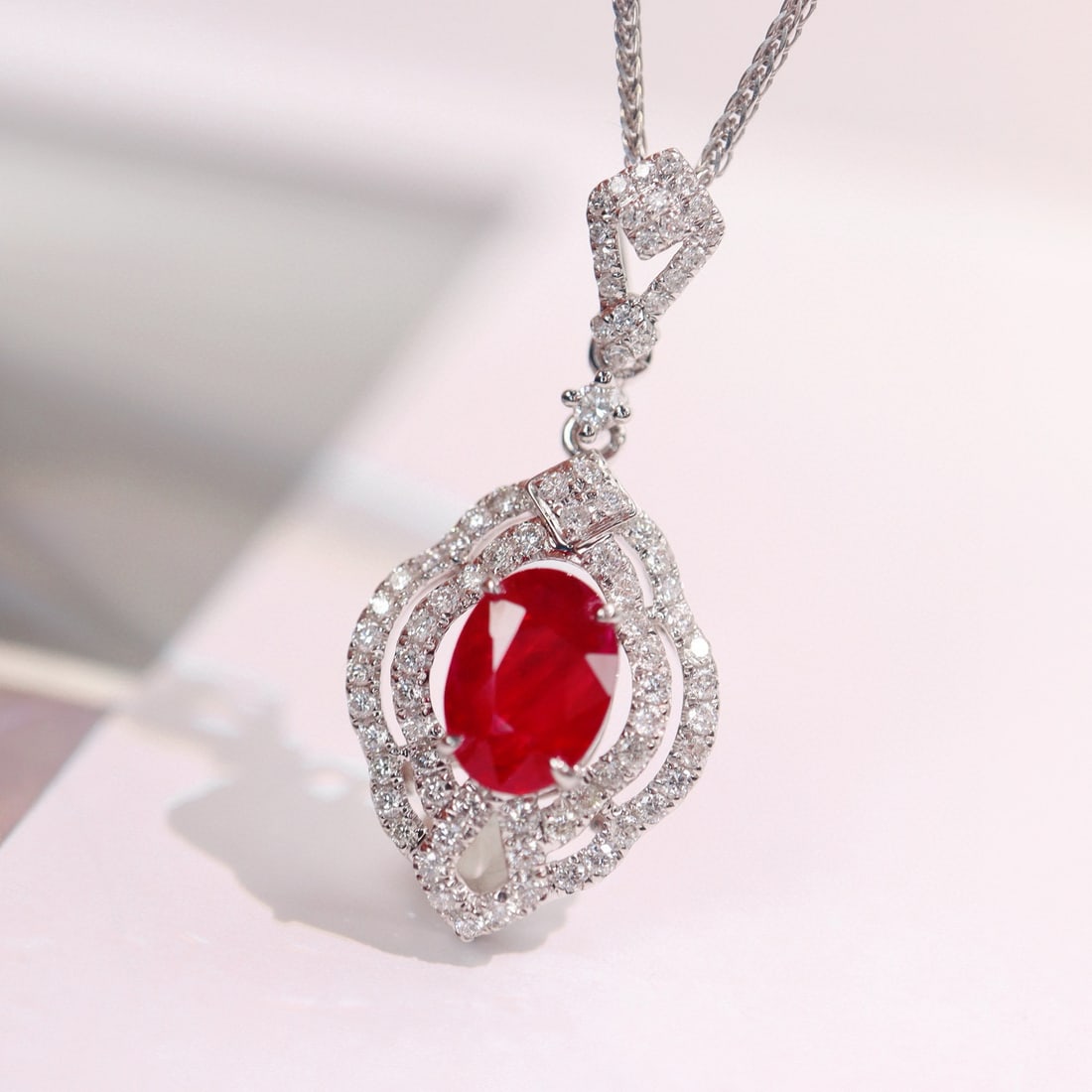 14k Gold 1.49 Ctw Vivid Red Natural Ruby & Diamond Pendant( Without Chain ) - 5