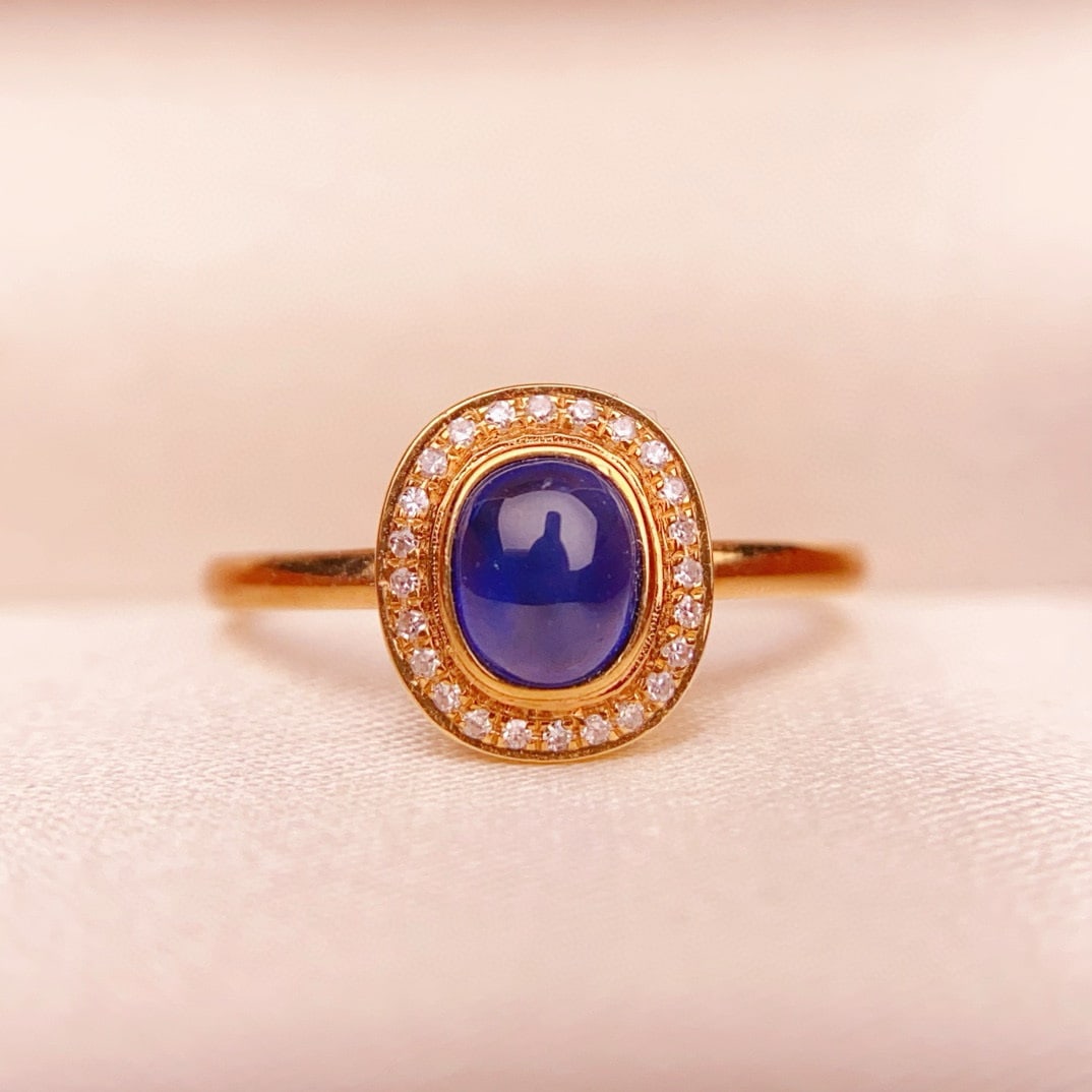 14k Gold 0.75 Ct Natural Sapphire & Diamond Ring: Ref:230991180 // gold content:14k gold // ring size:7. 25us // // main gemstone:sapphire // shape:oval // carat weight:0. 75ct // color:blue // treatment:natural // // adjacent gemstone 2 : diamond //