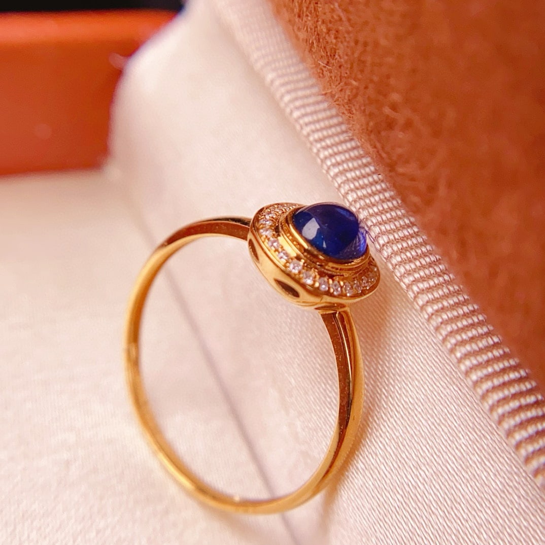 14k Gold 0.75 Ct Natural Sapphire & Diamond Ring - 4
