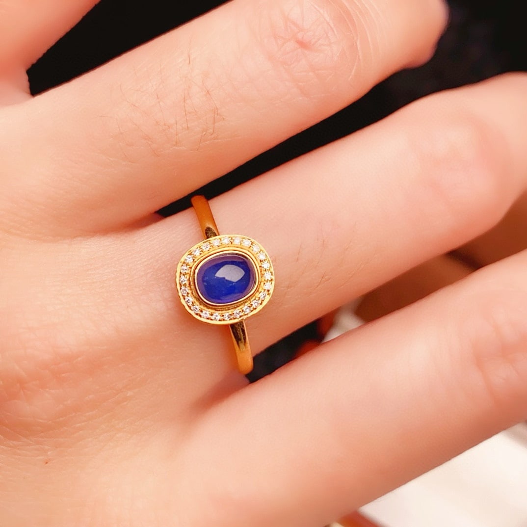14k Gold 0.75 Ct Natural Sapphire & Diamond Ring - 6