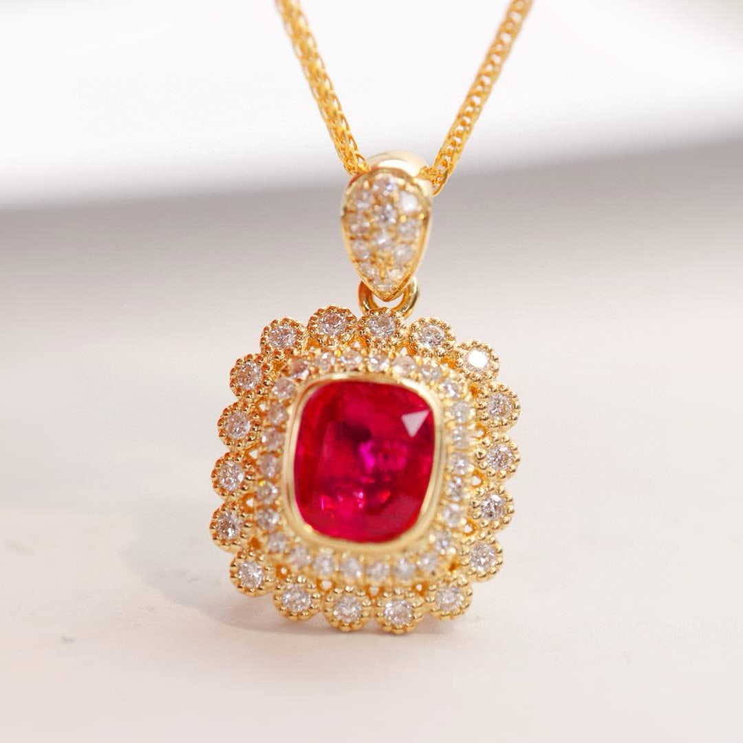 14k Gold 1.39 Ctw Natural Ruby & Diamond Pendant( Without Chain ) - 3