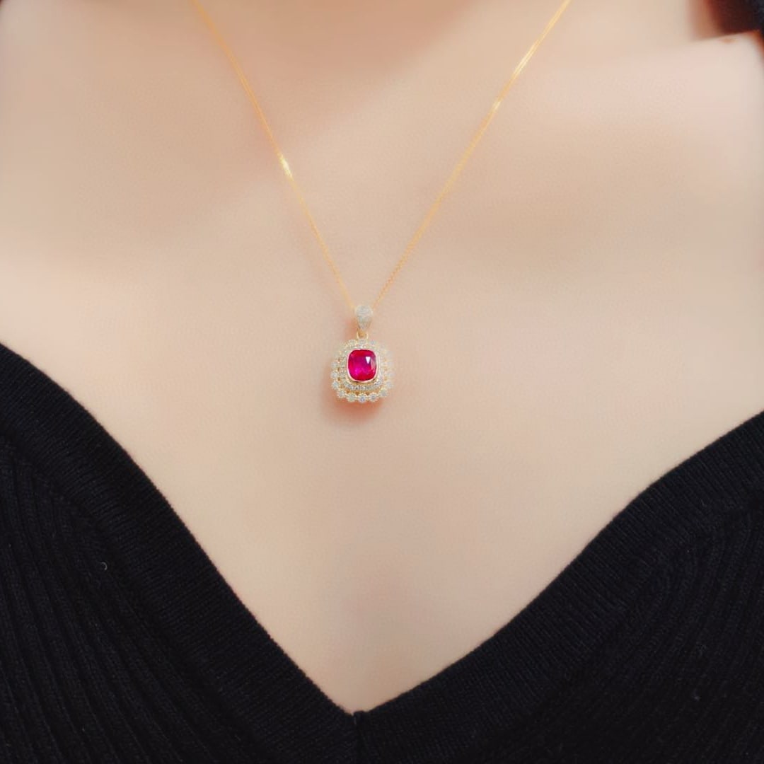 14k Gold 1.39 Ctw Natural Ruby & Diamond Pendant( Without Chain ) - 4