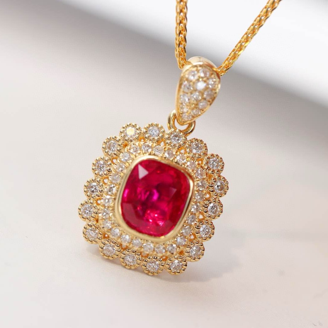 14k Gold 1.39 Ctw Natural Ruby & Diamond Pendant( Without Chain ) - 5
