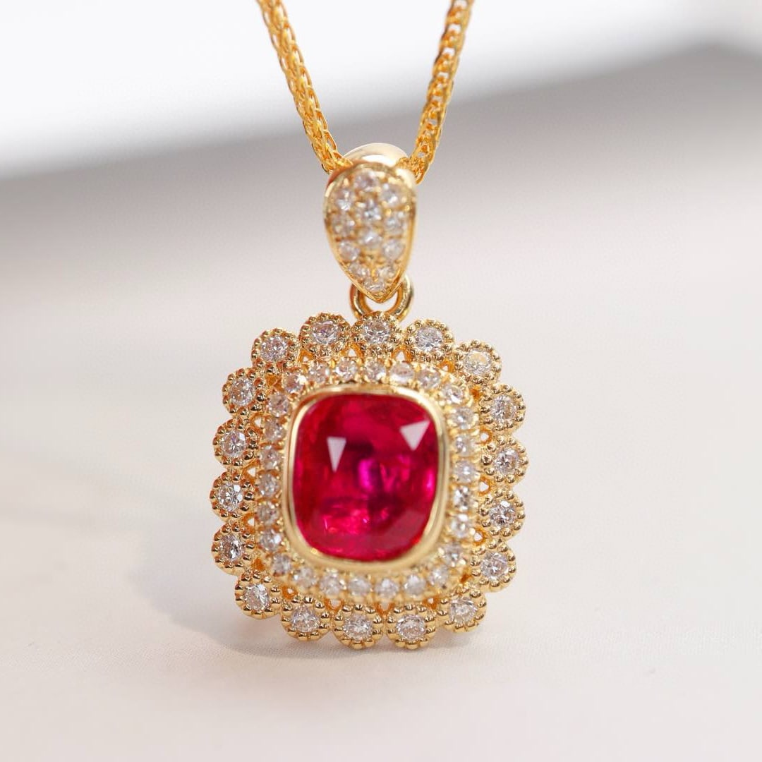 14k Gold 1.39 Ctw Natural Ruby & Diamond Pendant( Without Chain ) - 6