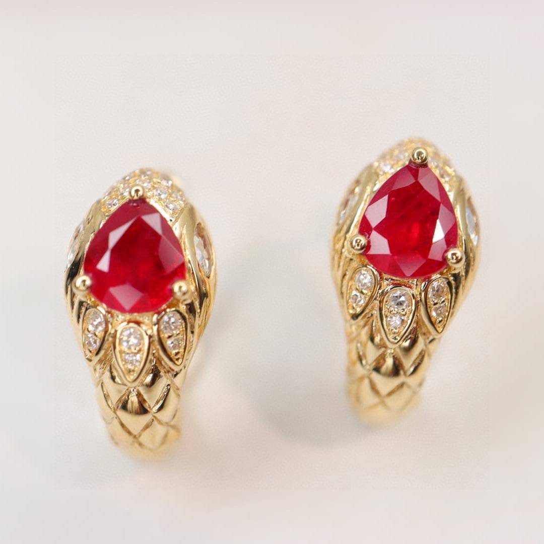 14k Gold 1.44 Ctw Vivid Red Natural Ruby & Diamond Earrings (1 of 6)