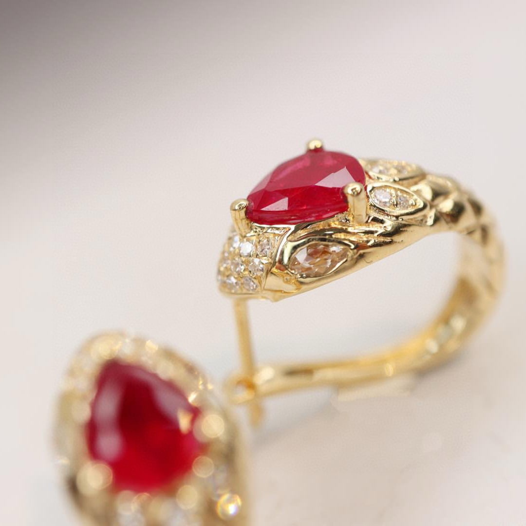 14k Gold 1.44 Ctw Vivid Red Natural Ruby & Diamond Earrings - 2