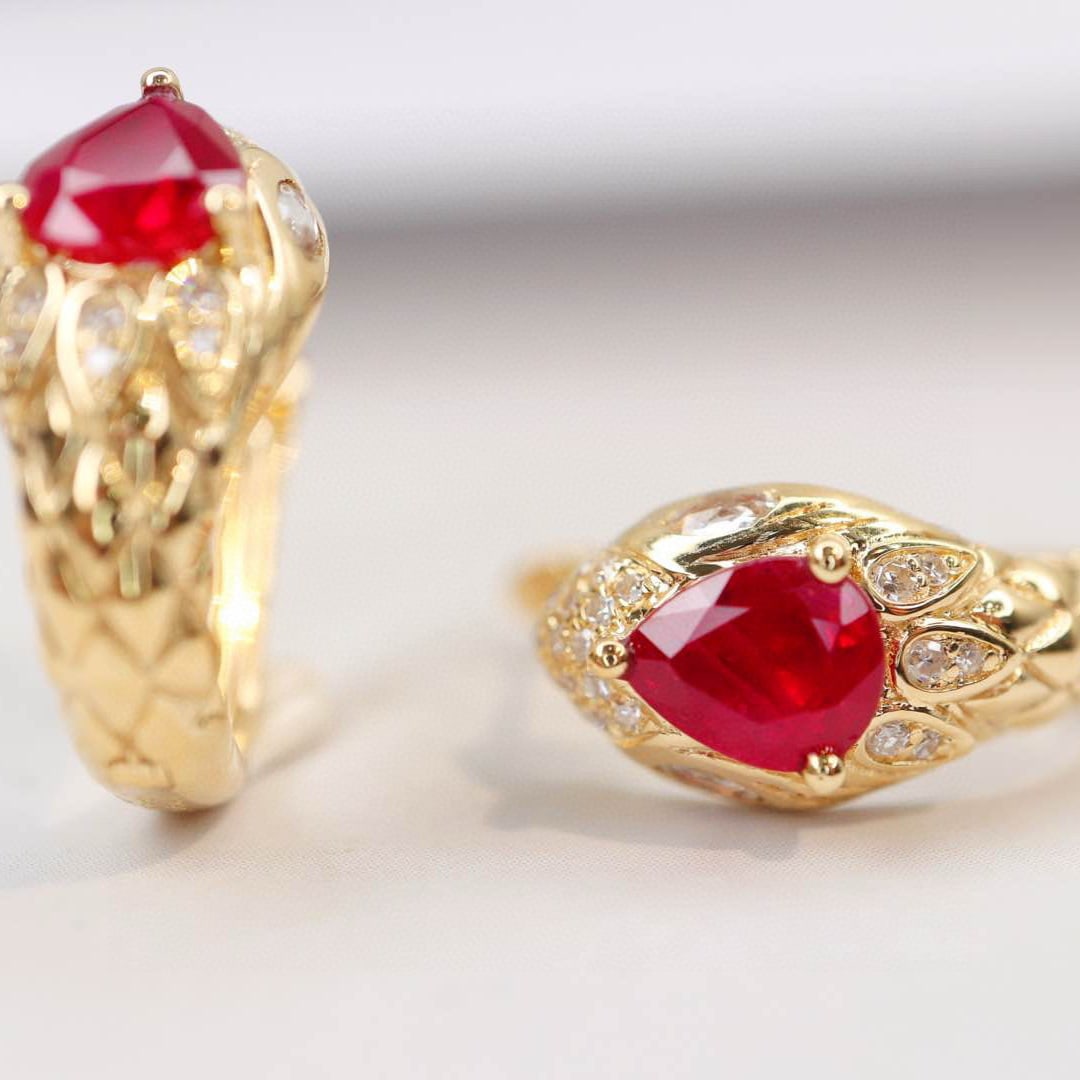 14k Gold 1.44 Ctw Vivid Red Natural Ruby & Diamond Earrings - 3