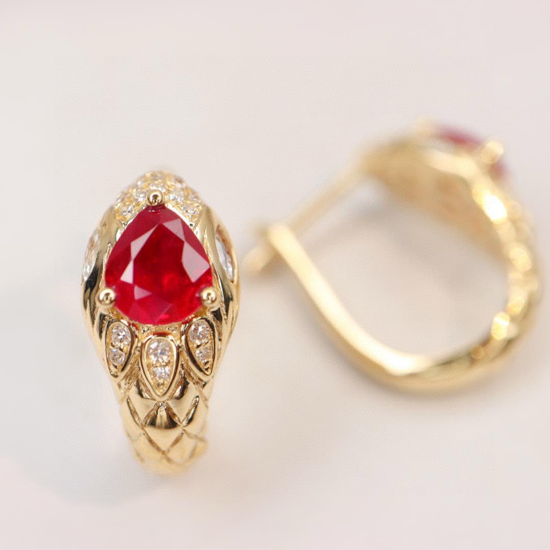 14k Gold 1.44 Ctw Vivid Red Natural Ruby & Diamond Earrings - 4