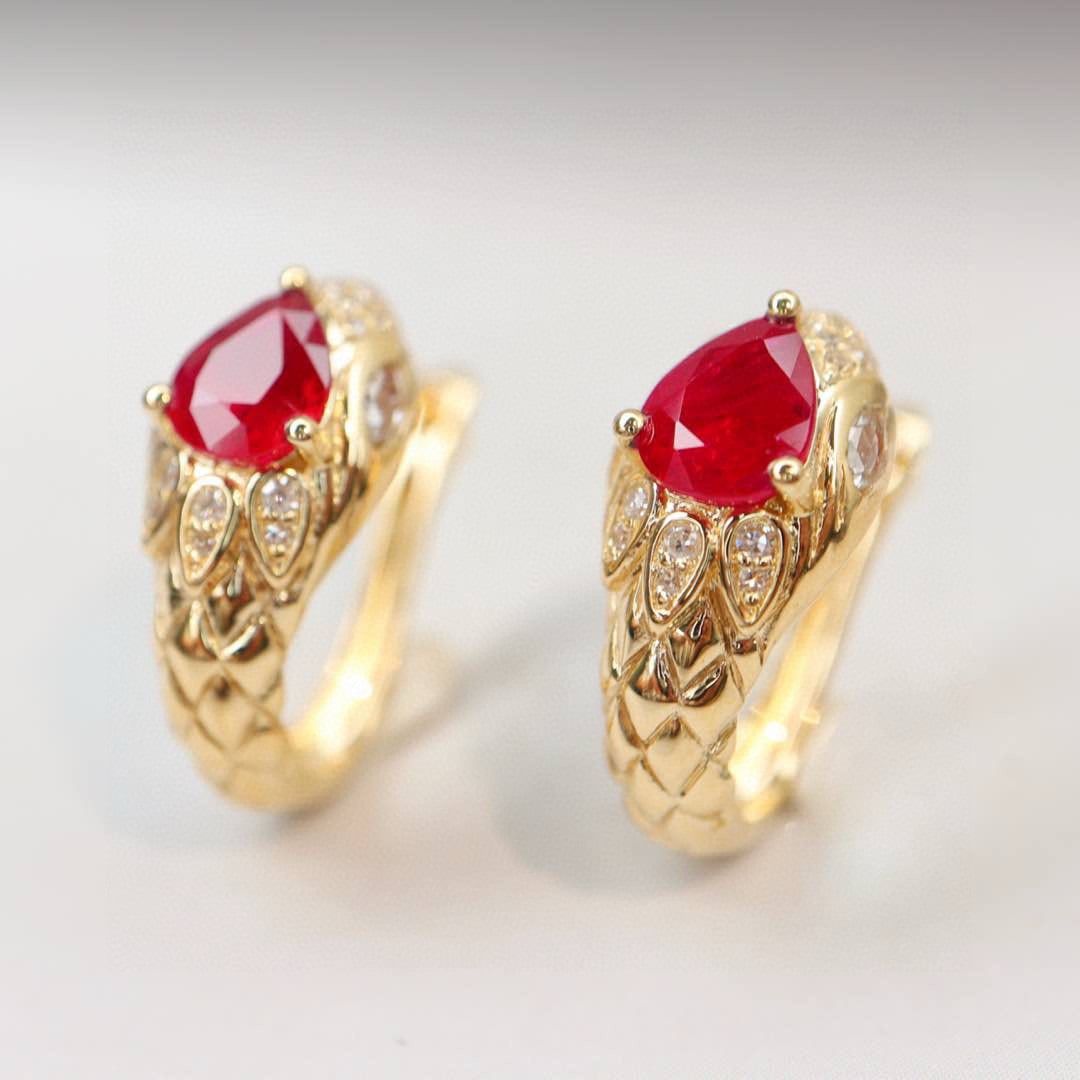 14k Gold 1.44 Ctw Vivid Red Natural Ruby & Diamond Earrings - 5