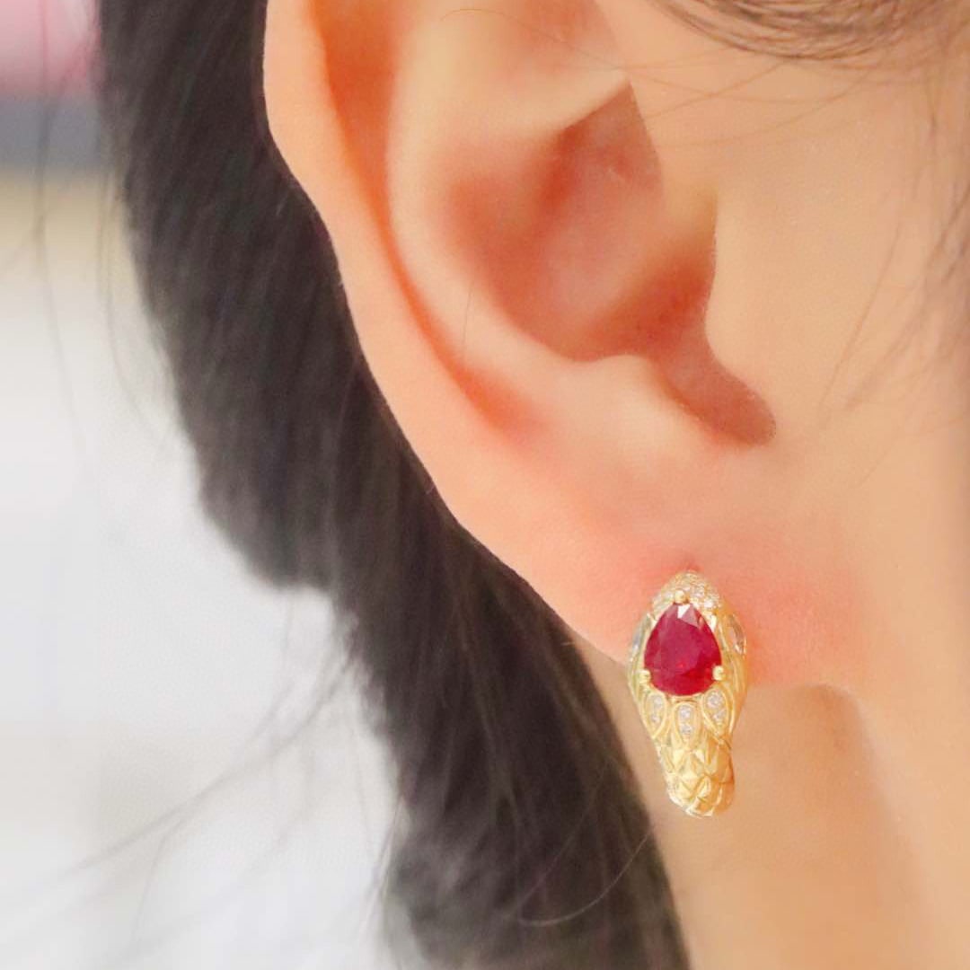14k Gold 1.44 Ctw Vivid Red Natural Ruby & Diamond Earrings - 6
