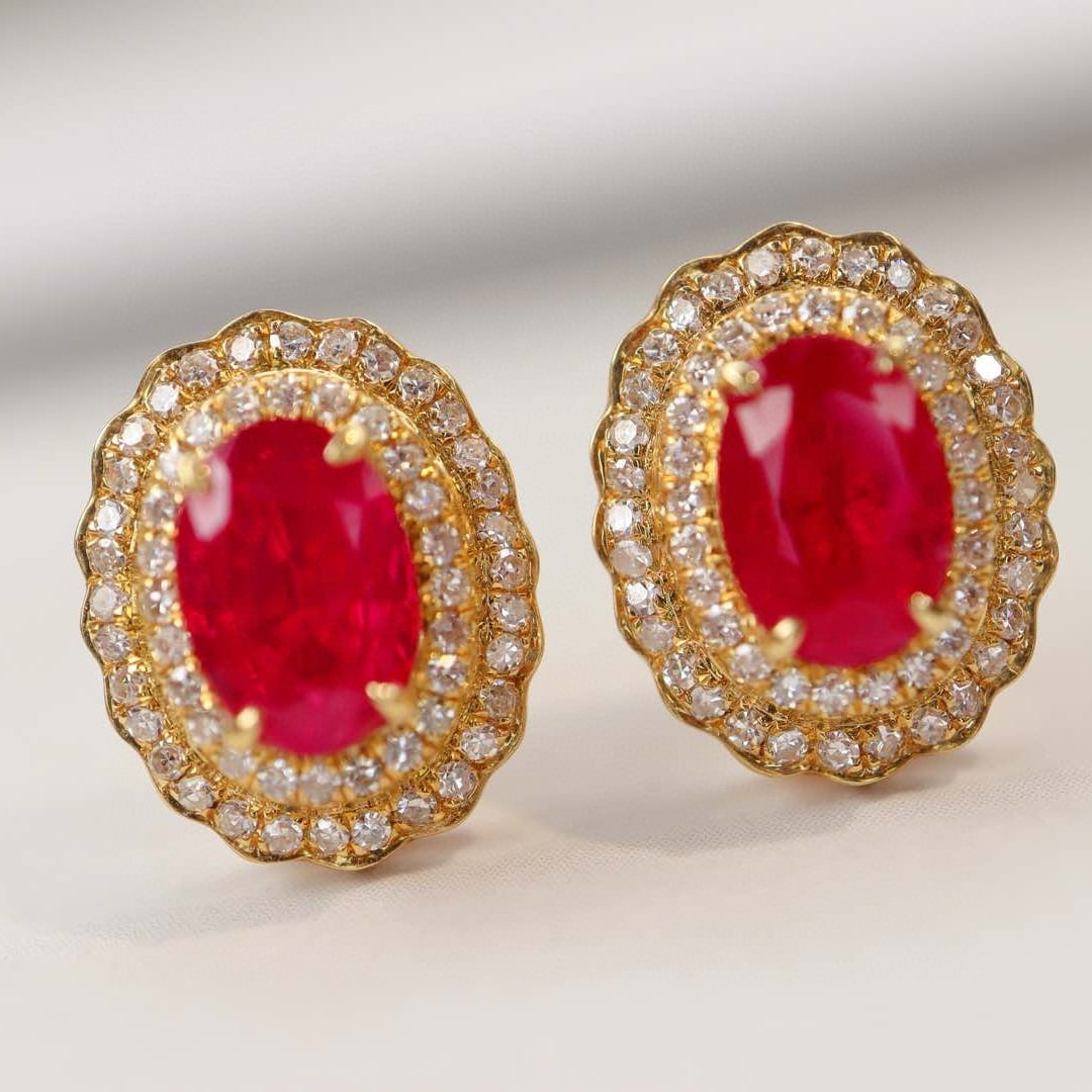 14k Gold 1.64 Ctw Natural Ruby & Diamond Earrings (1 of 5)