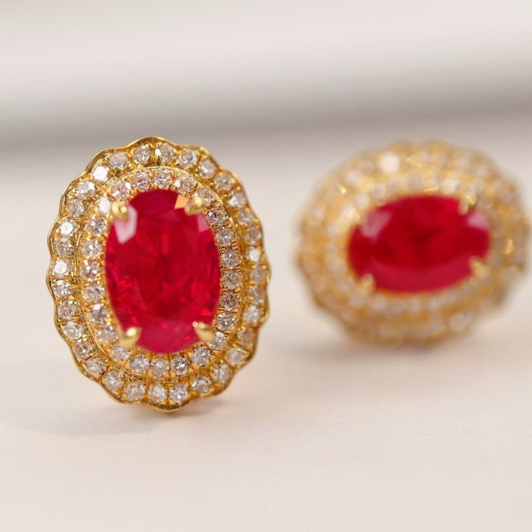14k Gold 1.64 Ctw Natural Ruby & Diamond Earrings - 2