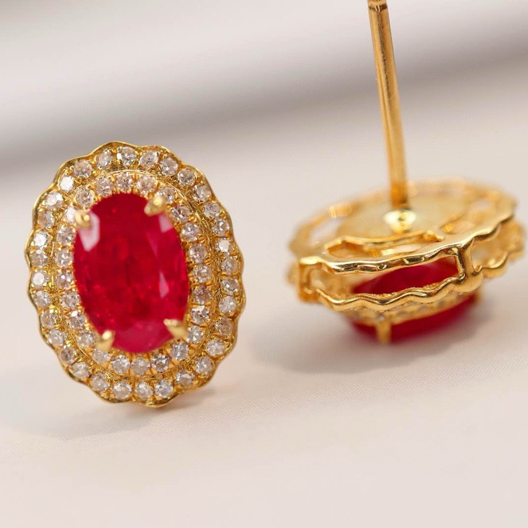 14k Gold 1.64 Ctw Natural Ruby & Diamond Earrings - 3