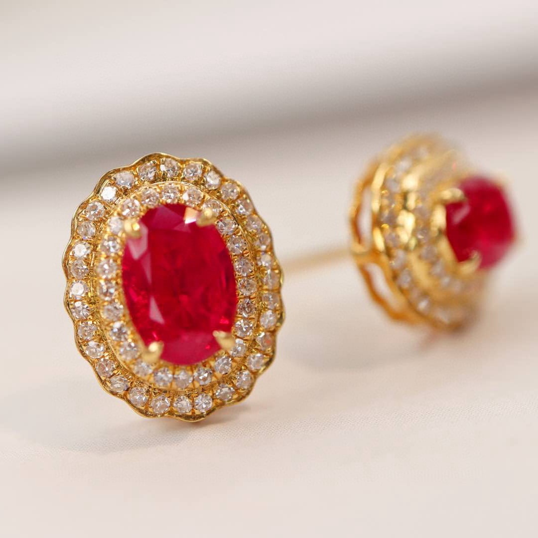 14k Gold 1.64 Ctw Natural Ruby & Diamond Earrings - 4