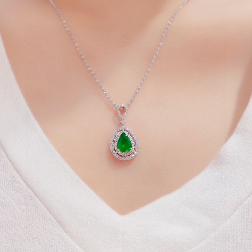 14k Gold 2.01 Ctw Vivid Green Natural Emerald & Diamond Pendant( Without Chain ) - 5