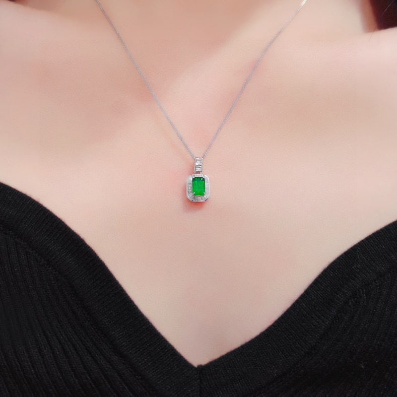 14k Gold 1.41 Ctw Natural Emerald & Diamond Pendant( Without Chain ) - 5