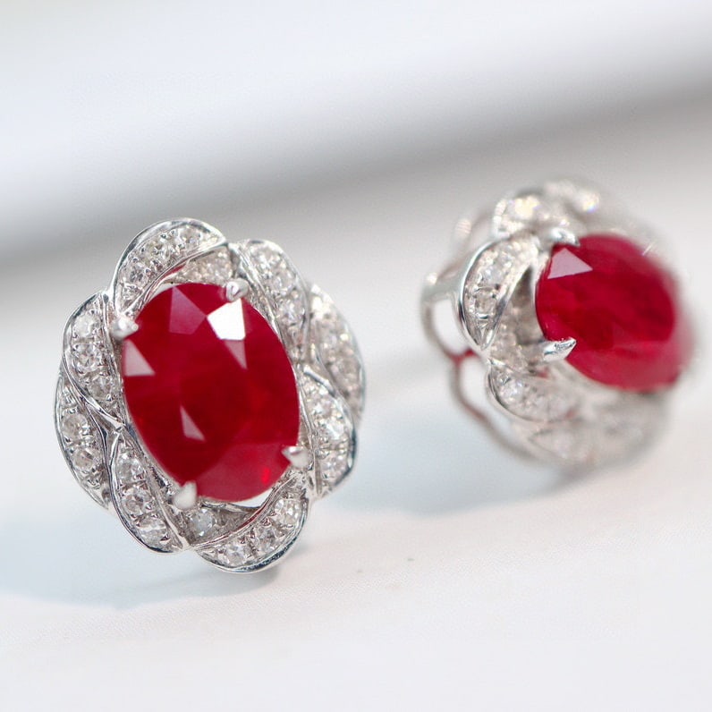14k Gold 2.50 Ctw Vivid Red Natural Ruby & Diamond Earrings - 3