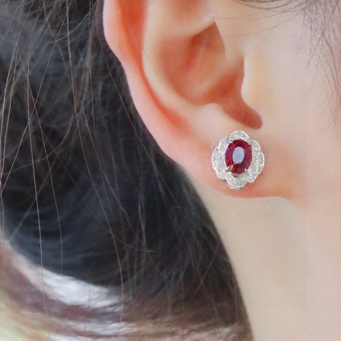 14k Gold 2.50 Ctw Vivid Red Natural Ruby & Diamond Earrings - 5