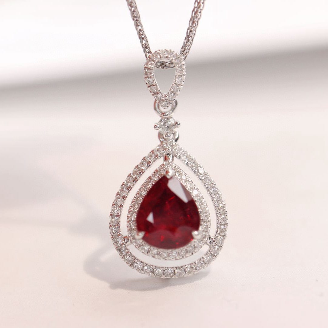 14k Gold 1.86 Ctw Vivid Red Natural Ruby & Diamond Pendant( Without Chain ) - 3