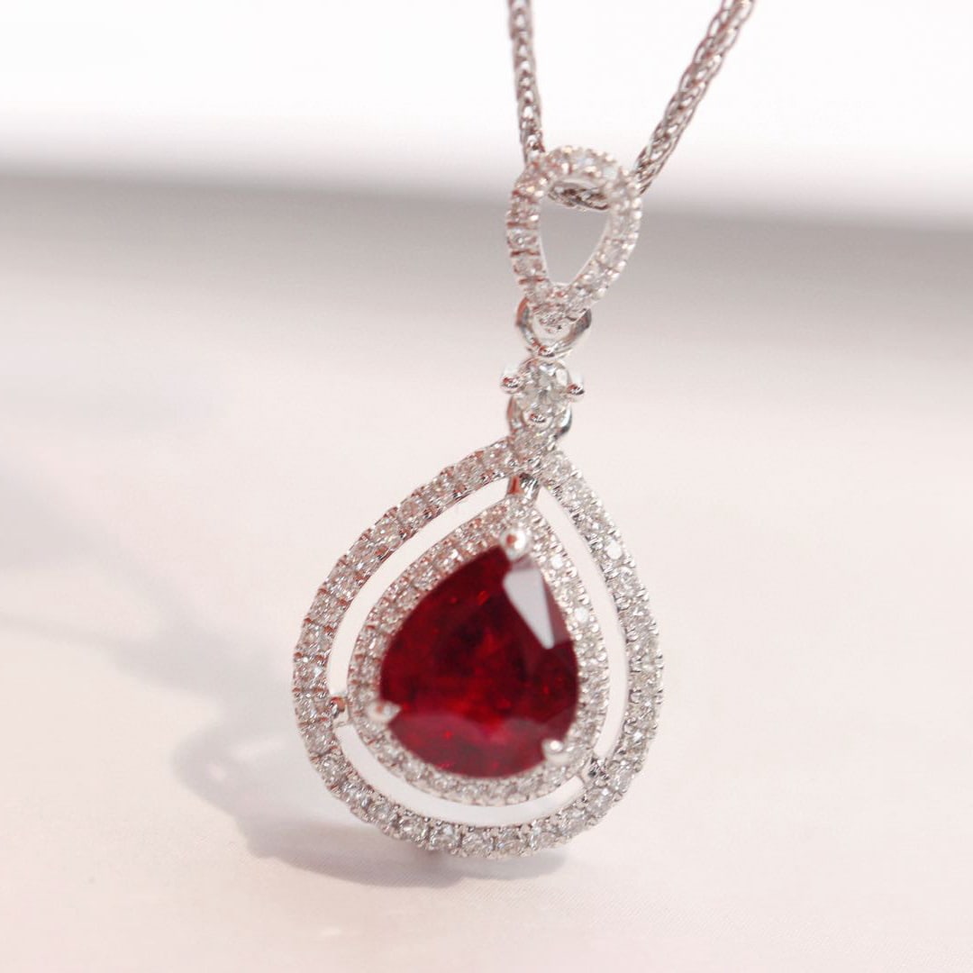 14k Gold 1.86 Ctw Vivid Red Natural Ruby & Diamond Pendant( Without Chain ) - 4
