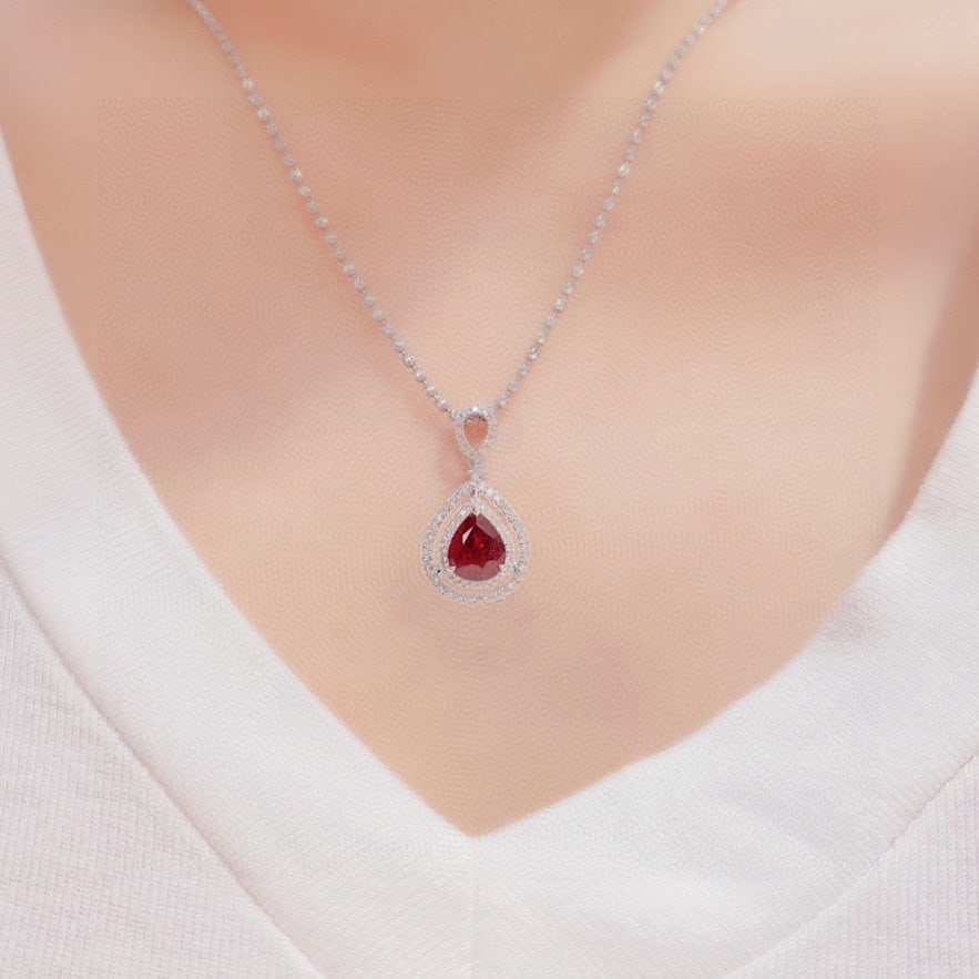14k Gold 1.86 Ctw Vivid Red Natural Ruby & Diamond Pendant( Without Chain ) - 5