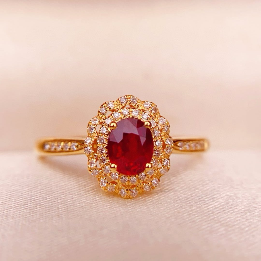 14k Gold 0.55 Ct Natural Ruby & Diamond Ring: Ref:230991191 // gold content:14k gold // ring size:7. 25us // // main gemstone:ruby // shape:oval // carat weight:0. 55ct // color:red // treatment:natural // // adjacent gemstone 2 : diamond // numb
