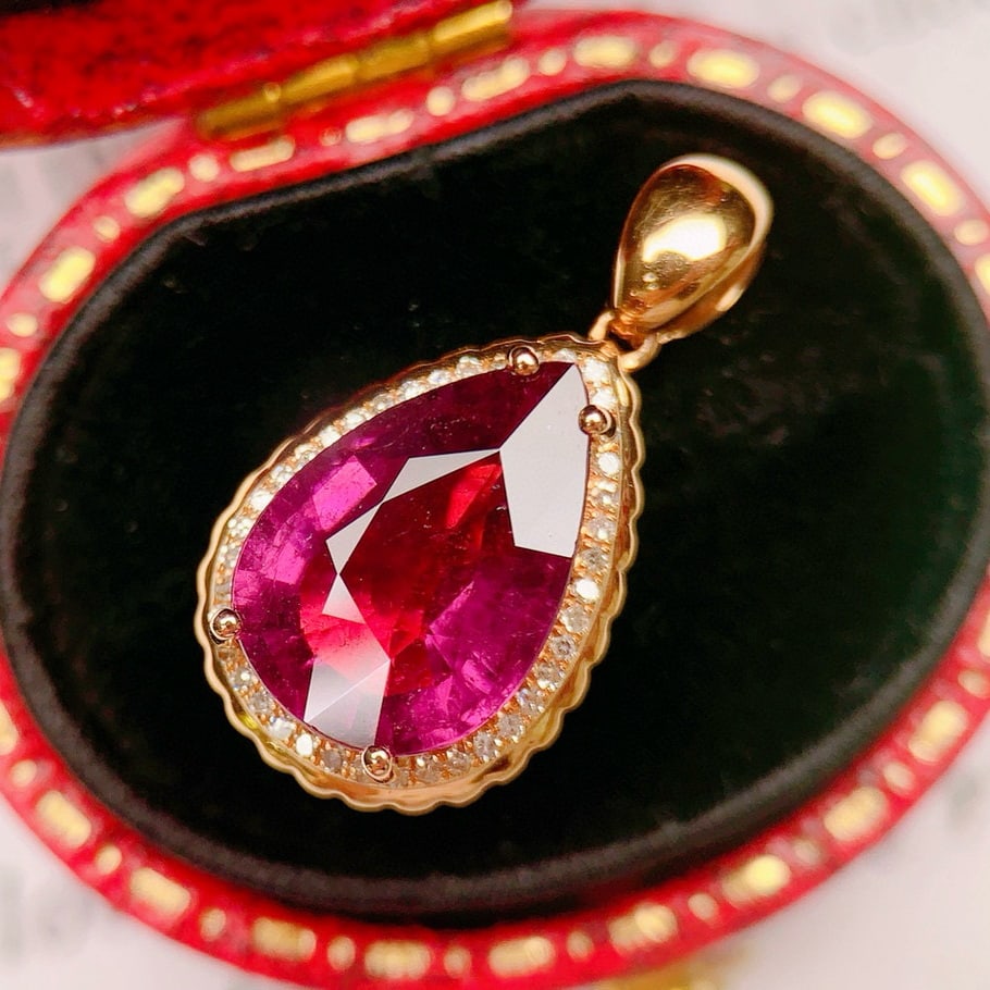 14k Gold 4.32 Ctw Natural Tourmaline & Diamond Pendant( Without Chain ) - 2