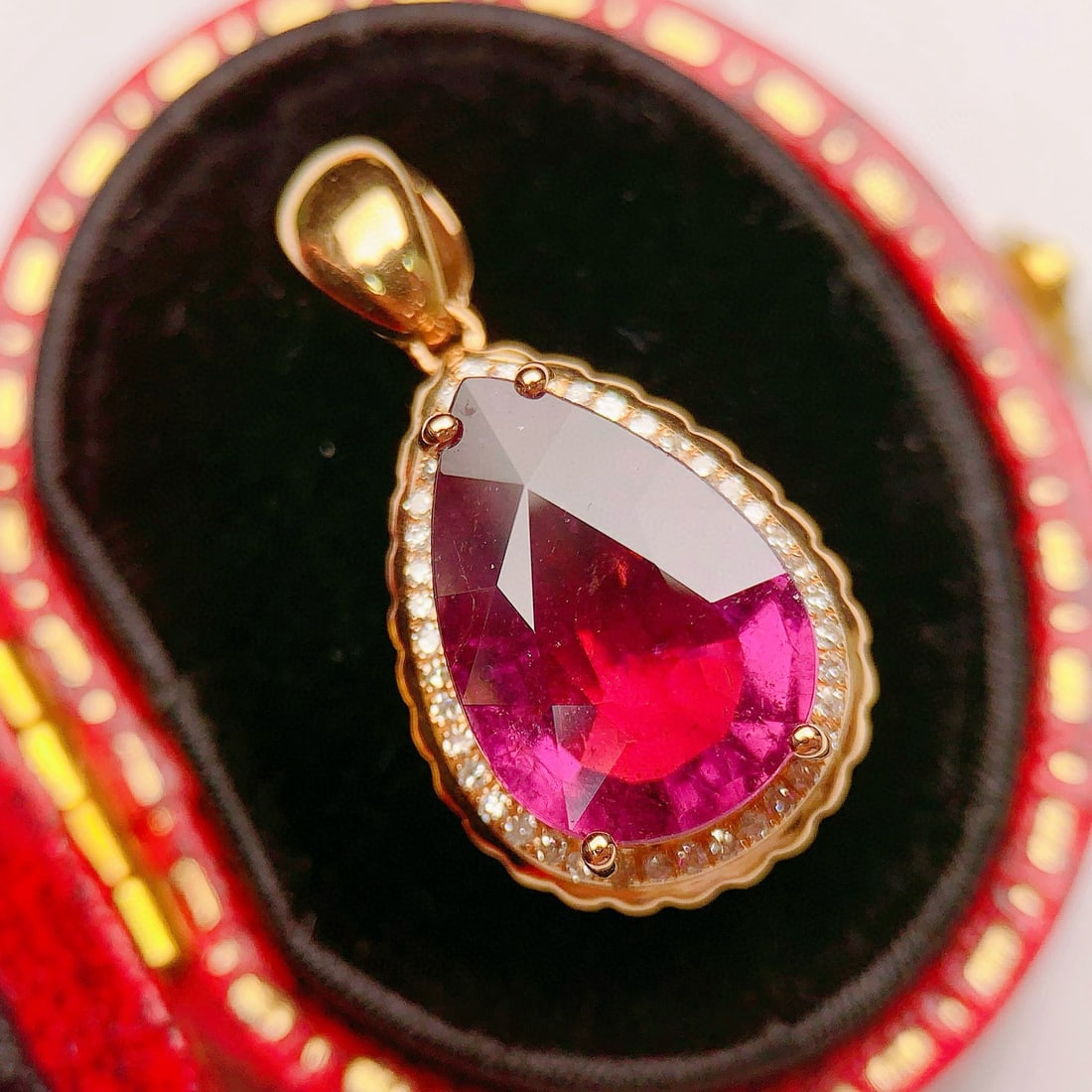 14k Gold 4.32 Ctw Natural Tourmaline & Diamond Pendant( Without Chain ) - 3