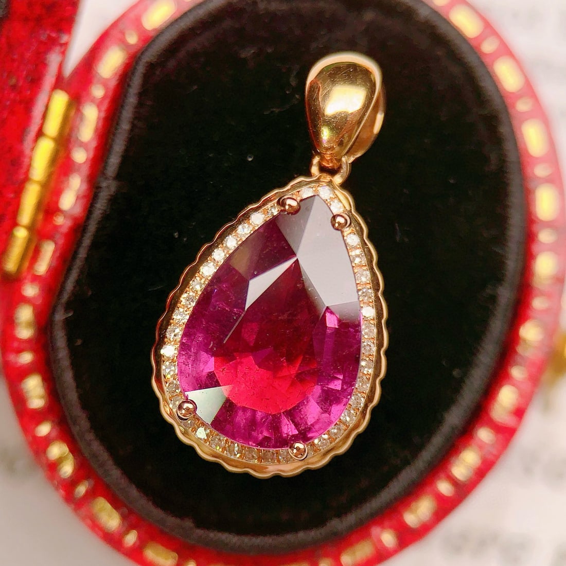 14k Gold 4.32 Ctw Natural Tourmaline & Diamond Pendant( Without Chain ) - 4