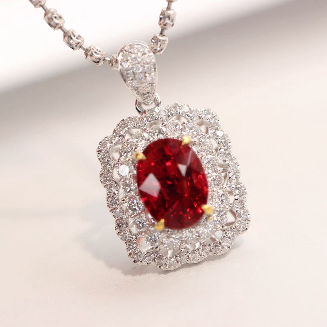 14k Gold 2.91 Ctw Vivid Red Natural Ruby & Diamond Pendant( Without Chain ) - 2