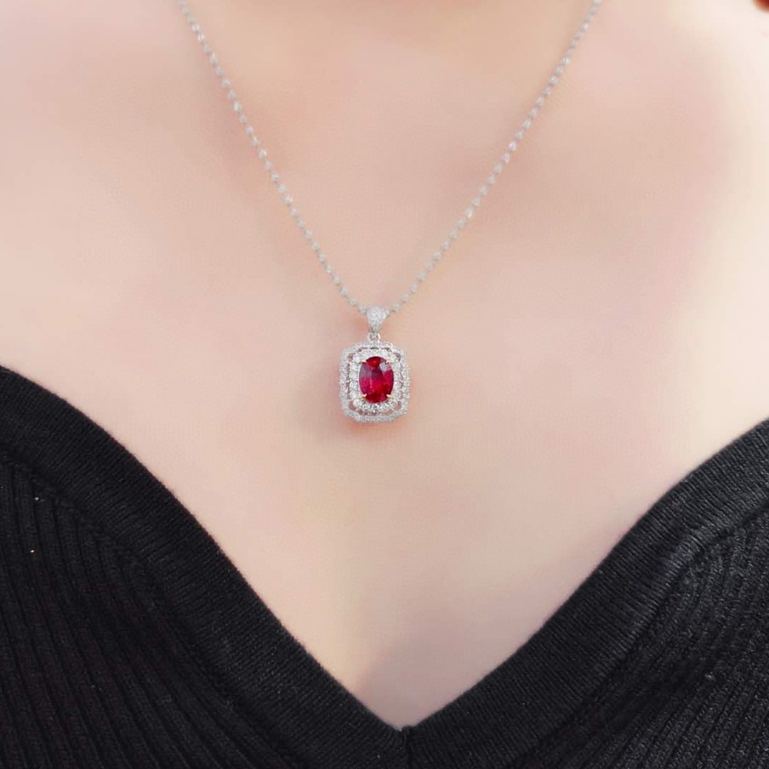 14k Gold 2.91 Ctw Vivid Red Natural Ruby & Diamond Pendant( Without Chain ) - 3