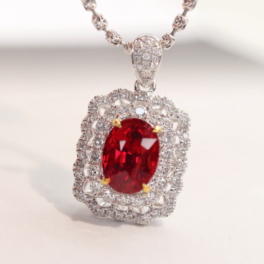 14k Gold 2.91 Ctw Vivid Red Natural Ruby & Diamond Pendant( Without Chain ) - 4