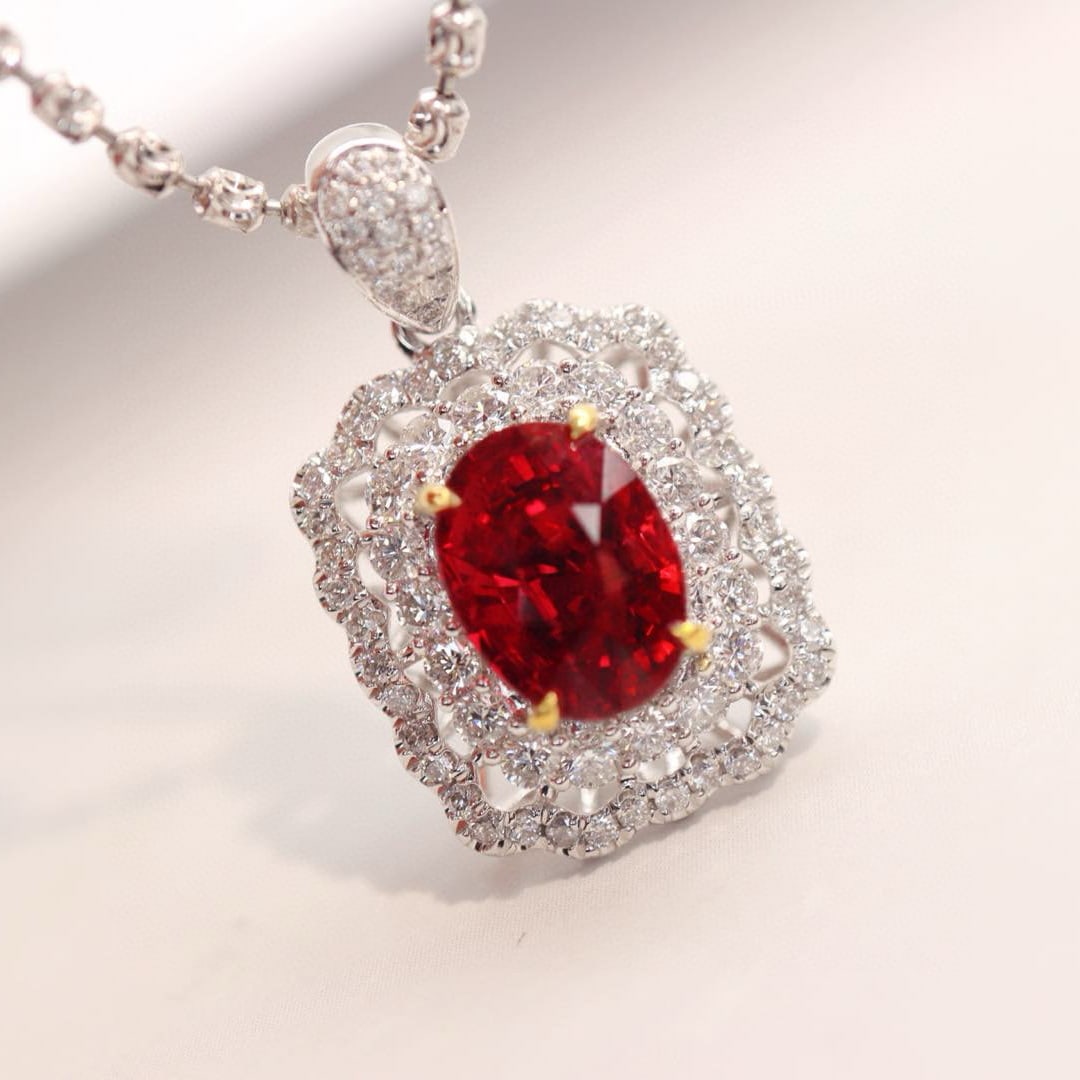 14k Gold 2.91 Ctw Vivid Red Natural Ruby & Diamond Pendant( Without Chain ) - 5