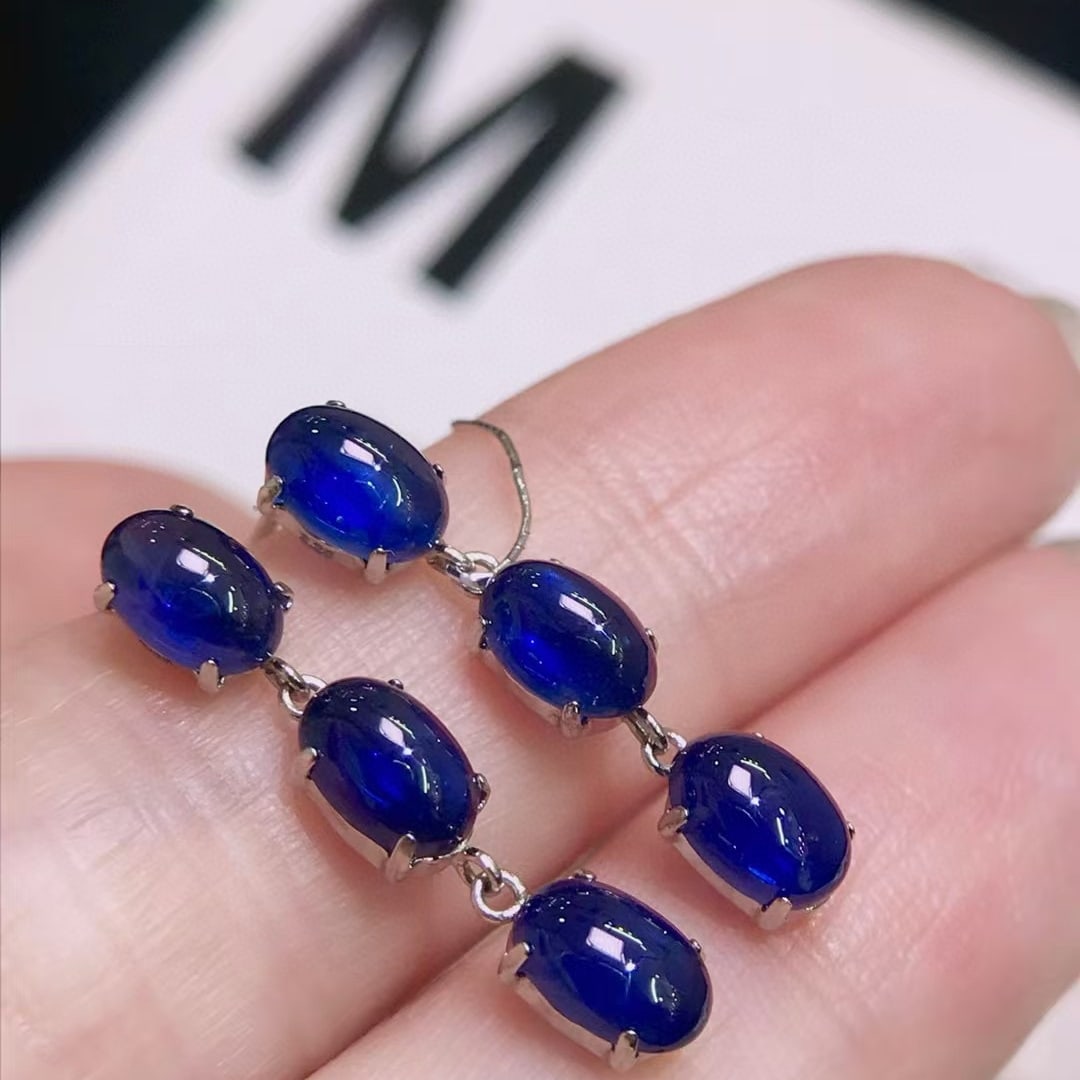 14k Gold 4.5 Ct Natural Sapphire Earrings - 3