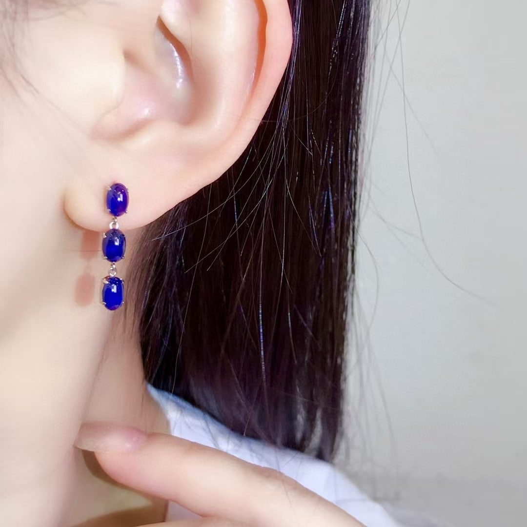 14k Gold 4.5 Ct Natural Sapphire Earrings - 4